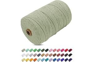 Uiopa Hilo Macrame 3mm x 200m, Cuerda Macrame de Algodon Natural Cordel, Cuerda Manualidades para DIY, Cortina, Colgar Plantas, Decoracion Dormitorio (Frijol verde)