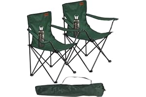 Rainberg Folding Camping Chairs, Comfortable Heavy Duty Structure, Extra Wide Garden Chair with Hard Armrest, Foldable Fishing Chair Outdoor Fold up, Cup Holder with Carry Bag. (Pack of 2, Green)
