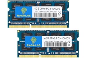 Rasalas 8GB Kit 2X4GB PC3-10600S DDR3 1333MHz Sodimm RAM 2Rx8 Memoria 1.5V 204-Pin CL9 per Apple Mac Portatile Upgrade