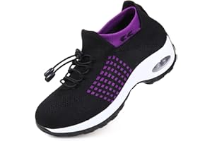 STUNAHOME Slip on Trainers Women Thick Bottom, Air Cushioned, Comfortable Walking Shoes with Breathable Mesh Sneakers Ladies Casual Orthopedic Shoes