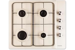 PremierTech Piano Cottura a Gas, 4 fuochi, 60cm, Smaltato Crema, da Incasso 56x48cm, Acciaio Inox, predisposto Metano e kit ugelli GPL inclusi, P460CR