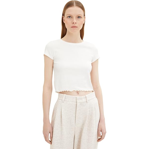 TOM TAILOR Denim Damen Cropped Langarmshirt – Slim Fit, Aus Weicher Baumwolle, Nachhaltige BE PART Kollektion