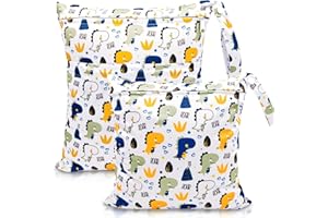 HOTLIKE Wetbag Kindergarten Groß, 2 Stück Nasstaschen Windeltasche, Wiederverwendbarem Wasserdicht Waschbar Nassbeutel Organiser mit Reißverschluss für Baby Kleinkind Reisen Gym (Dinosaurier 2)