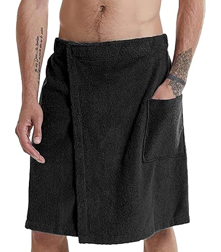 Paréo De Sauna Pour Homme Sowel - 100% Coton Bio - 60x140 Cm Anthracite/noir - Avec Velcro Et Poche