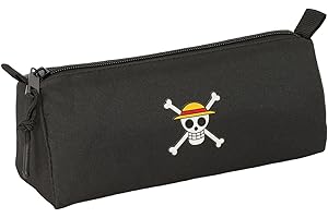 safta ONE PIECE PIRATES - Astuccio con cerniera e scomparto, astuccio per bambini, ideale per bambini in età scolastica, comodo e versatile, qualità e resistenza, 21 x 7 x 8 cm, Nero, M, Casual