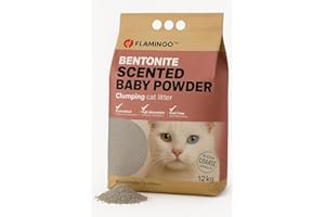 Flamingo - Litière Chat - 12L (12kg) pour 10 semaines - Litière agglomérante - Gros Grains - Parfum Talc bébé - Origine Europe
