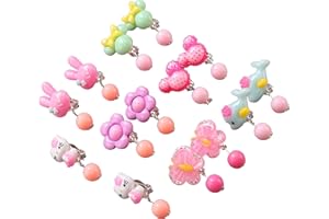 YUEMING 7 Pairs Girls Clip-on Earrings, Kids Jewelry Accessories Sets, No Pierced Design Earrings with Earring Pads, Birthday Gifts Role Play Princess Dress up