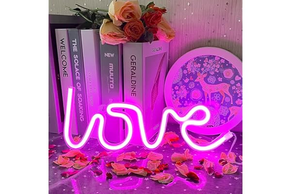 LED Love Enseigne au Néon Rose Néon Lumières Neon Love Sign Decor Light USB ou Batterie LED Neon pour Chambre de Fille Light Up Neon Sign pour la Sain Valentin Mariage