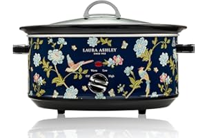 VQ Laura Ashley Slow Cookers 6.5 Litres. Large Capacity Slow Cooker for 8 to 10 People. Energy Efficient Slow-Cooker with 3 Heat Settings. Detachable Ceramic Pot with Tempered Glass Lid - Elveden Navy