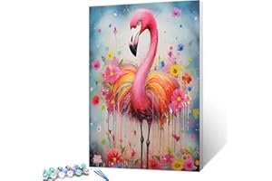 Tucocoo Pintura de flamenco rosa por números para adultos, kits de pintura al óleo digital sobre lienzo con pinceles y pigmento acrílico, colorido floral lindo animal imagen para decoración del hogar,