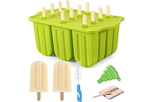SUPLID Ice Lolly Mould 12 Pieces Food Grade Silicone Popsicle Mold Easy to Remove Ice Pop Moulds - Reusable Ice Cream Mould BPA Free Ice Lolly Maker with 50PCS Popsicle Sticks Cleaning Brush and Funnel
