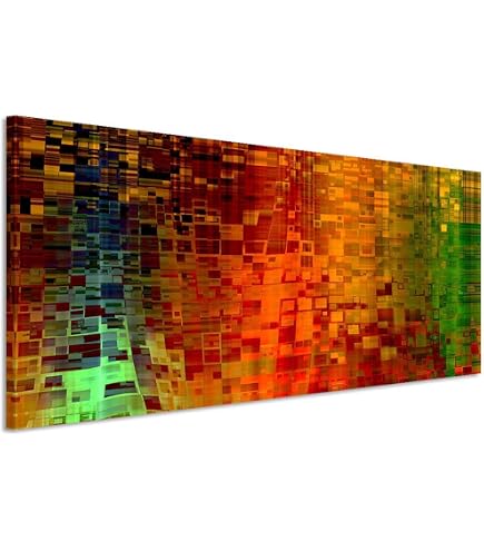 Paul Sinus Art Abstraktes Leinwandbild – Linien In Rot, Weiß, Blau, Gelb, 90x90 Cm Auf Holzrahmen