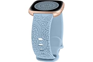 TOYOUTHS Boho Floral Engraved Strap Compatible with Fitbit Versa 2/Versa, Women Sport Silicone Flower Pattern Fancy Cute Stylish Strap