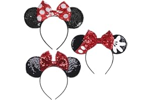 FDRJKN Mouse Ears Headband, 3 Pcs Classic Mouse Ears for Women Girls Adult, Bow Headband Birthday Party Decoration Cartoon Club Christmas Party Cosplay, Cartoon Club Christmas Partys Cosplay