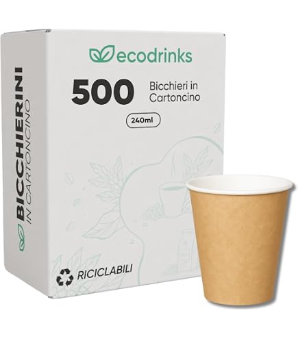 MEGA PACK 1000 Bicchieri Di Carta 240ml - Bianchi - Monouso Biodegradabili E Compostabili Per Acqua, Caffè, Cocktail