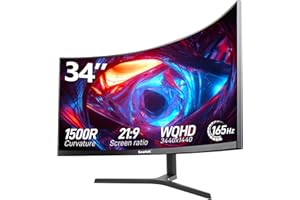 ‎GAWFOLK Gawfolk 34 Zoll Ultrawide Curved Gaming Monitor 165Hz, 1500R PC Bildschirm UWQHD 3440x1440 mit Höhenverstellung, Gebogenes Computerbildschirm unterstützt VESA 75 x 75 mm