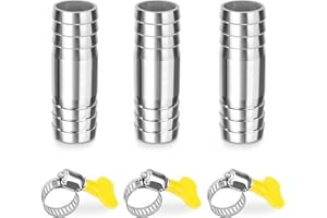 ELEGRIP Raccordo per Tubo Dritto in Acciaio Inox, 3 Pezzi 20mm Barb Raccordi Connettori per Tubi con Fascette, 2 Vie a Forma di I Raccordo Portagomma Adattatore per Tubo Acqua, Aria