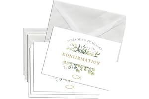‎BRIEFZAUBER Briefzauber 12x Einladungskarten mit 12x Umschlägen | Kommunion, Konfirmation, Firmung, Taufe, Hochzeit, Jugendweihe | Din A6 Set mit Einfüllhilfen | Verschiedene Motive (Konfirmation - Blumig)
