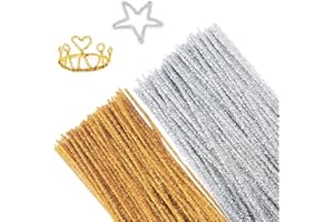 Qikaara 200pcs Glitter Pipe Cleaners Set, Gold & Silver, 30 cm x 6 mm, Craft Chenille Stems/Wire Bending Plush, Cleaner Strips for DIY, Arts, Crafts Project, Decoration