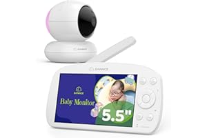 SANNCE WiFi Baby Monitor con cámara 1080P Pantalla de 5,5 Pulgadas Inalámbrico 2,4 GHz 5000 mAh Batería Audio bidireccional Panorámica 340° Inclinación 50° Detección de Movimiento y llanto (Blanco)