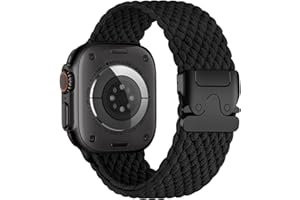 Epova Geflochtenes Armband Kompatibel mit Apple Watch Ultra 2 Armband 49mm 46mm 45mm 44mm 42mm - Herren Damen Stoff Sport Nylon Armbänder für iWatch Ultra SE Series 10 9 8 7 6 5 4 3, Schwarz