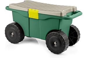 Pure Garden Rollbarer Gartenwagen mit Sitz, Kunststoff-Aufbewahrung mit Bank und Werkzeugablage im Inneren, Gartenhocker zum Jäten und Pflanzen (grün)