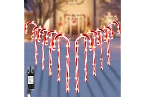 HELESIN Outdoor Christmas Decorations, 10 Pack 80 LEDs Christmas Candy Cane Lights, IP65 Waterproof Christmas stake lights for Yard Pathway Decorations
