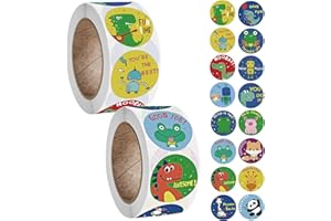 1000PCS Reward Stickers for Children,LdawyDE 2 Roll Teacher Stickers Primary 16 Style Motivational Well Done Stickers for Children, Kids Dinosaur Stickers Cartoon Animal Stickers
