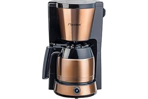 Bestron Machine à café filtre pour 8 tasses de café, Cafetières filtres avec thermos d'1 litre, incluant un filtre permanent et arrêt automatique, Copper Collection, 900 W, Couleur: Cuivre