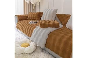 SYLC Rabbit Plush Sofa Cover 1 2 3 Seater, Sofa Slipcover Corner L Shape Thick Warm Couch Protector Anti-slip Caravan Seat Cushion Covers for Kids, Pets (Coffee,W 110cm×L 160cm)