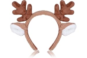 WLLHYF Opaska na głowę z porożem renifera, Boże Narodzenie, uszy, poroże, opaska na głowę, uroczy jeleń, ucho, opaska do włosów, kwiatowa, renifera, nakrycie głowy, kostium, impreza, cosplay
