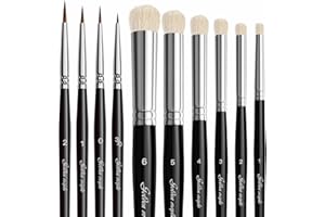 WLOT Fine Detail Brushes with Drybrush Set, 10 Miniature Paint Brush for Fine Detailing, Art Painting, Models, Acrylic, Watercolour, Miniatures, Oil, Figures. (Golden Maple Series）