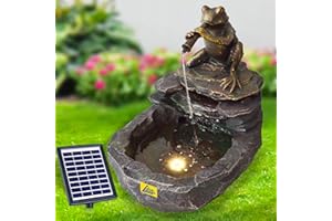 AMUR Fontana Ornamentale da Giardino Con Luce LED - Cascata Solare per Laghetto, Terrazza, Balcone (Solar DURSTIGER FROSCH)