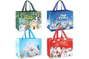 PARSUP 4PCS Weihnachts tüten, Weihnachtstragetaschen mit Griffen, Weihnachtstaschen, multifunktionale Vlies-Weihnachtstaschen zum Einpacken von Geschenken, Weihnachtsfeierzubehör, 32,5 × 25 × 17 cm