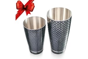 Kidia Boston Shaker Professionale in Acciaio Inox 304 con Pattern Geometrico Nero – Set 2 Tin 828 ml + 424 ml – Cofanetto in Legno Incluso – Kit Bartender per Cocktail, Bar, Casa, Regalo Elegante