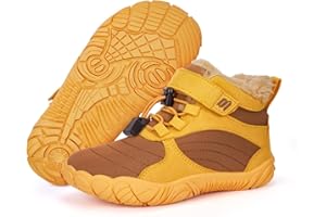 BibYuga Barfußschuhe Winter Kinder Winterschuhe Mädchen Jungen, Barfussschuhe Kinder Winter mit Warm Gefüttert, Wasserabweisend Winterstiefel Outdoor Rutschfest Traillaufschuhe