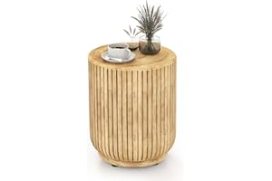 RELAX4LIFE Outdoor Side Table, Patio Small Coffee Table with Adjustable Foot Pads, Weather Resistant Round End Table for Living Room Garden Backyard (Faux Stump-Shaped)