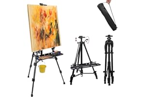 VICHIRSKIT Chevalet d'atelier 57-157 cm - Réglable en hauteur - En aluminium - Trépied pour peindre et exposer - Avec sac de transport et bac à peinture - Pour peinture d'art et publicité - Noir