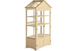 Outsunny Frühbeet aus Holz Abschließbar Gewächshaus Treibhaus mit 4 Ebenen, Dachfenster, Frühbeetkasten mit Doppeltür, für Garten, Balkon, Natur, 100 x 56,5 x 178 cm