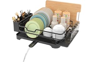 E-MANIS Égouttoir à Vaisselle, Égouttoir Vaisselle avec Plateau D'égouttement et Buse en Spirale, Égouttoir Vaisselle sur Evier