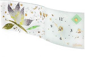 Sospiri Venezia Orologio da Tavolo Vetro Murano Meccanismo Silenzioso Decorato Floreale Oro Idea Regalo Realizzato a Mano Made Italy (30x10 cm)