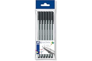 STAEDTLER 334-9 PB6 Triplus Fineliner Superfine Pen, 0.3mm Line Width - Black (Polybag of 6)
