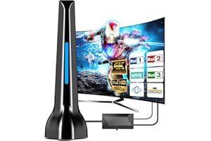 DGUPSP Antenna TV, 4K HDTV Antenna Interna Amplificata Potente con Amplificatore, DVB-T/DVB-T 2 Antenna Digitale Terrestre Interno ed Esterno, Supporta VHF/UHF/FM per Fire TV ed Tutta la Vecchia TVs