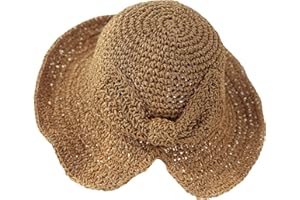 WEIGEER Straw Hat Women Beach Sun Hat Chapeau de Paille pour Femme Chapeau de Soleil de Plage Pliable à Large Bord Chapeau d'été pour de Paille pour Soleil