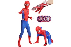BITOWO Deguisement Spider Enfant 3-12 ans Costume Spider Enfant Déguisement Garçon Spider Gant de Lanceur Spider Masque Spider Deguisement Jumpsuit Pour Cosplay Halloween Carnaval Fête Enfant Garçon