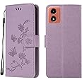 Wuhaizher Motorola E14 Case Motorola G24/G04 Cover Shockproof Leather Wallet Book Flip Folio Magnetic Stand View Case for Moto E14/G04/G24 Phone Cases Shockproof Cover Lotus Pattern, Light Purple