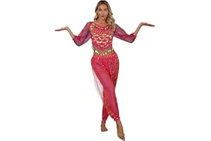 CHICTRY Femme Ensemble Danse Orientale 2PCS Haut Top Danse du Ventre & Pantalon Danse Belly Indienne Déguisement Costume Princesse Indien Arabe Performance