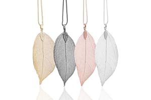 UNIGIFT 4 Color Styles Natural Real Leaf Filigree Pendant Necklaces for Women Long Pendant Necklace Trendy Clothes Accessories Jewelry