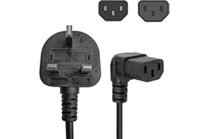 SHAFI® 2.5M UP Angle Kettle Lead - 3-Pin Pure Copper Core 13A Fuse - IEC-C13 Power Cable UK Plug - Replacement Power Lead PC Projector Cooker Hp Printer Server UPS PS4 Pro Xbox Monitor - 2.5M