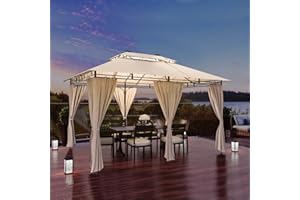Homall Gazebo da Giardino 3x4x2,7m con Illuminazione a LED, Telo Impermeabile e con protezione solare, Struttura in Metallo con Piedi Stabili, Gazebo per 4-6 Persone per Esterno Terrazzo, Crema